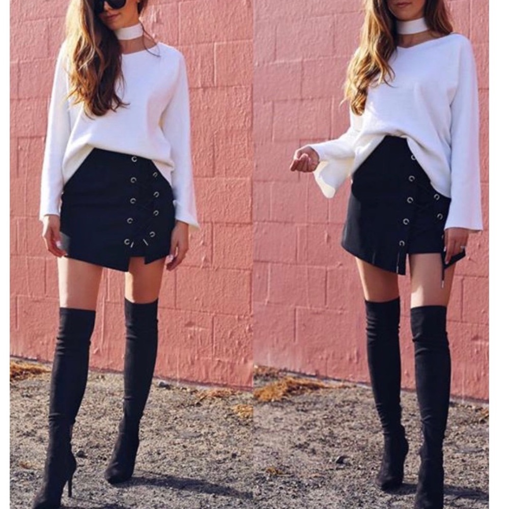 NWT ChicWish Black tie up skirt